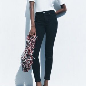 Zara Black High Waisted Slim Fit Cotton Stretch Jeans Size 12